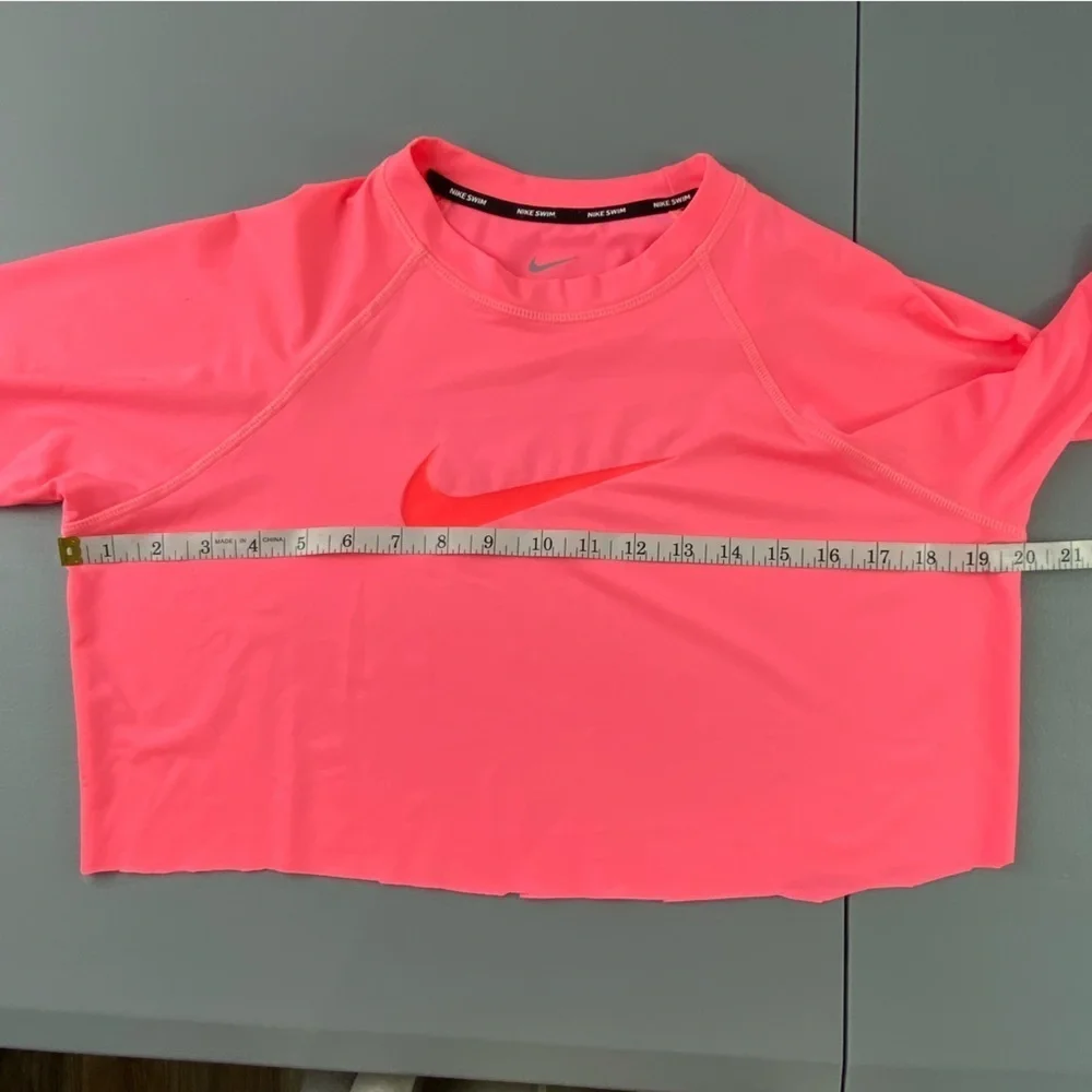 Nike Swim Neon Pink LS Cropped Cutoff Dri Fit Tee Sz Large